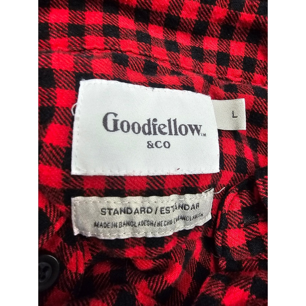 Goodfellow & Co Mens Red Black Buffalo‎ Plaid Button Down Flannel Shirt Large - Picture 3 of 7